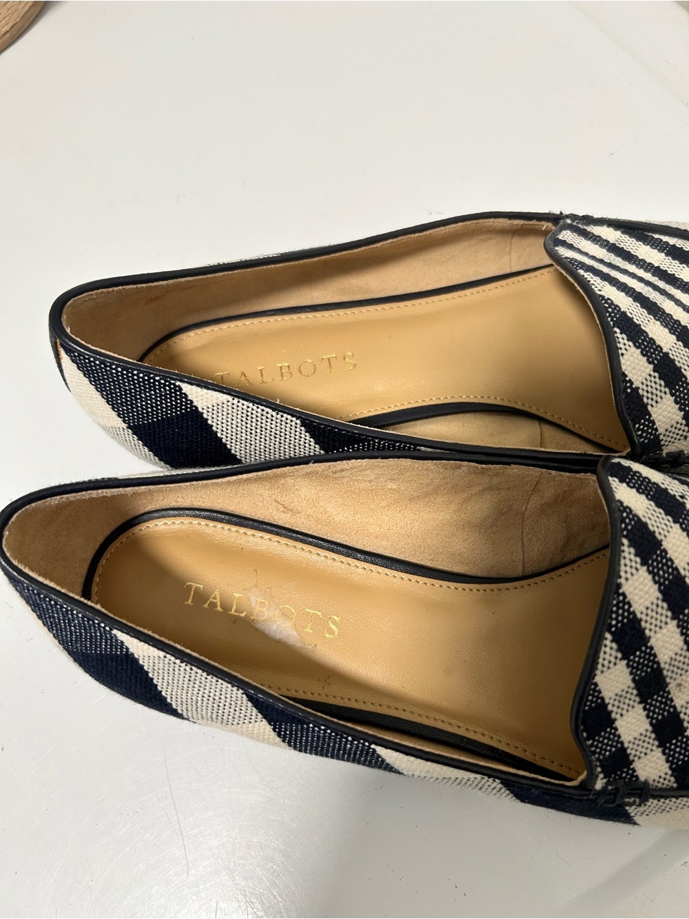 Talbots Ryan Gingham Loafers in Canvas Plaid Navy Blue Cream Size 9.5 M - Picture 7 of 15